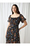 Multi Floral Midi A-Line Dress with Puff Sleeves - 5