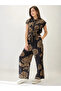 Tropical Print Wide-Leg Jumpsuit in Black - 7