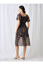Multi Floral Midi A-Line Dress with Puff Sleeves - 3