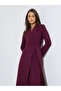 Burgundy Solid Collared Blazer Maxi Dress with Pleated Details - 2