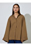 Khaki Solid Bell Long Sleeves Oversized Shirt - 3