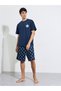 Navy Blue Football Print Short Sleeves T-Shirt and Shorts Pyjama Set