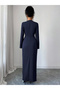 Navy Blue Embellished A-Line Maxi Dress with Long Sleeves - 3