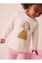 Girl's Printed Combed Cotton Long Sleeve Tshirt Beige