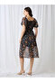 Multi Floral Midi A-Line Dress with Puff Sleeves - 8