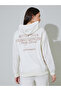 Off White Embroidered Slogan Zip-Up Oversized Hoodie - 5