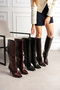 Aster Women's Black Crocodile Skin Pointed Toe Long Boots with Fur Inside and 8 cm Thin Heels - 4