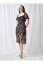 Multi Floral Midi A-Line Dress with Puff Sleeves - 7