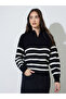 Black Striped Half-Zip Regular Fit Sweater - 3