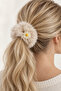 Set of 3 Daisy Detailed Plush Rubber Hair Clips (Beige, Powder, and Blue) - 2