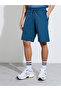 Navy Blue Solid Regular Fit Zip Pocket Active Shorts