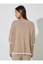 Tan Relaxed Knit Top with Contrast Trim - 5