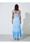 Blue Ruffle Strap Schiffli Tiered Maxi Dress - 5