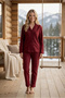Women's Suede Fabric Front Buttoned Long Sleeve Pajama Set - 2