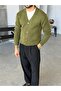 Buttoned Knitted V-Neck Cardigan m - Green - 3