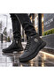 Men's Black Faux Leather Boots |   Winter Outdoor Boots |   Rubber Laced Side Zipper Casual Boots - 2