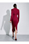 Red Solid Long Sleeve Sheath Maxi Dress - 4