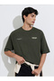 Olive Green Slogan Print Crew Neck Oversized T-Shirt - 3