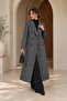 Black Long Coat with Herringbone Pattern