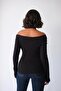 Women's Black Viscose Ribbed Boat Neck Cross Draped Long Sleeve Fit Blouse - 7