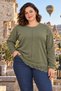 Women's Plus Size Crystal Fabric Asymmetrical Lace Detailed Long Sleeve Blouse