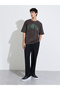 Grey Acid Wash Crew Neck Oversized T-Shirt with Front Print - 2