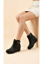Women's Leather Look Belt Detailed Wedge Heeled Casual Ankle Boots - 3