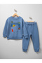 Simit Yaka Adventure Printed Sweatshirt with Pocket Detail/Elastic Waistband Sweatpants 3-Strap Drawstring Set - 2