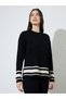 Black Color Block Ribbed Knit Sweater and Pants Co-Ord Set - 2