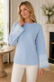 Women's Long Sleeve Round-Neck Ethnic Geometric Patterned Elegant and Stylish Casual Soft Trendy Baby Blue Knit Sweater - 2