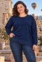 Women's Plus Size Crystal Fabric Asymmetrical Lace Detailed Long Sleeve Blouse