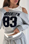 Extra Wide Extra Wide-Legged Lace-Up Sweatpants and Low-Shoulder Two-Piece Athlete's Set with Usa Usa Lettering Printed 2-Piece Look Long Sleeve Sweatshirt Sporty Seasonal Women's Set