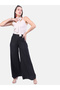 Black Flared Solid Mid-Rise Wide Leg Pants - 6