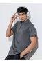Charcoal Solid High Neck Zip Active T-Shirt