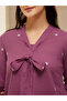 Pink V-Neck A-Line Tunic with Abstract Print and Tie-Up Detail - 4