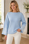 Women's Long Sleeve Round-Neck Ethnic Geometric Patterned Elegant and Stylish Casual Soft Trendy Baby Blue Knit Sweater - 6