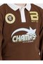 Brown Graphic Print Long Sleeves Contrast Collar Polo T-Shirt - 3