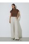 Beige Wide Leg Pleated Pants - 2