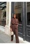 Women's Brown Flowy Blouse and Pants Two-Piece Set - 2