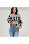 Giant Font Street Style Wool Knitted Combination Short Crop Knitwear Streetwear Oversize Loose Fit Casual Standard One Size Women's Pullover Sweatshirt - 5
