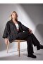 Women's Black Patterned Jacquard Asymmetrical Cut Jacket - 3