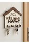 House Shaped Mdf Wall Key Hanger with 4 Hooks Welcome Home 18X17 cm