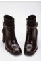 Brown Crocodile & Suede Detailed Thick Heeled Women's Boots