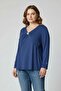 Accessory Detailed Asymmetrical Cut Plus Size Knitwear Blouse Navy Blue