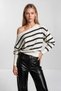 Boat Neck Striped Knitwear Sweater 4437 Lki̇0071 Bone Black