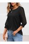 Women's three-quarter sleeve crew neck viscose blouse with lace detail - 3