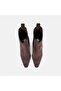 Women's Brown Pointed Toe Thick Heeled Suede Chelsea Boots - 6