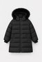 Girl's Fur Detailed Hooded Long Winter Puffer Coat - Black - 2
