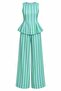 Blue-Green Striped Blouse Pants 2-Piece Set - 2Y30460