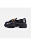 Women's Black Tasseled Thick-Toothed Sole Leather Loafer - 3